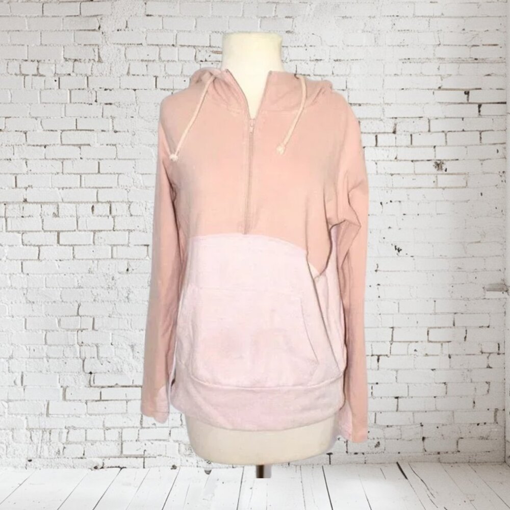 🌸 & Brand Blush Pink Colorblock Hoodie SZ L Hobo Mitts Elbow Patches Pink 🌸